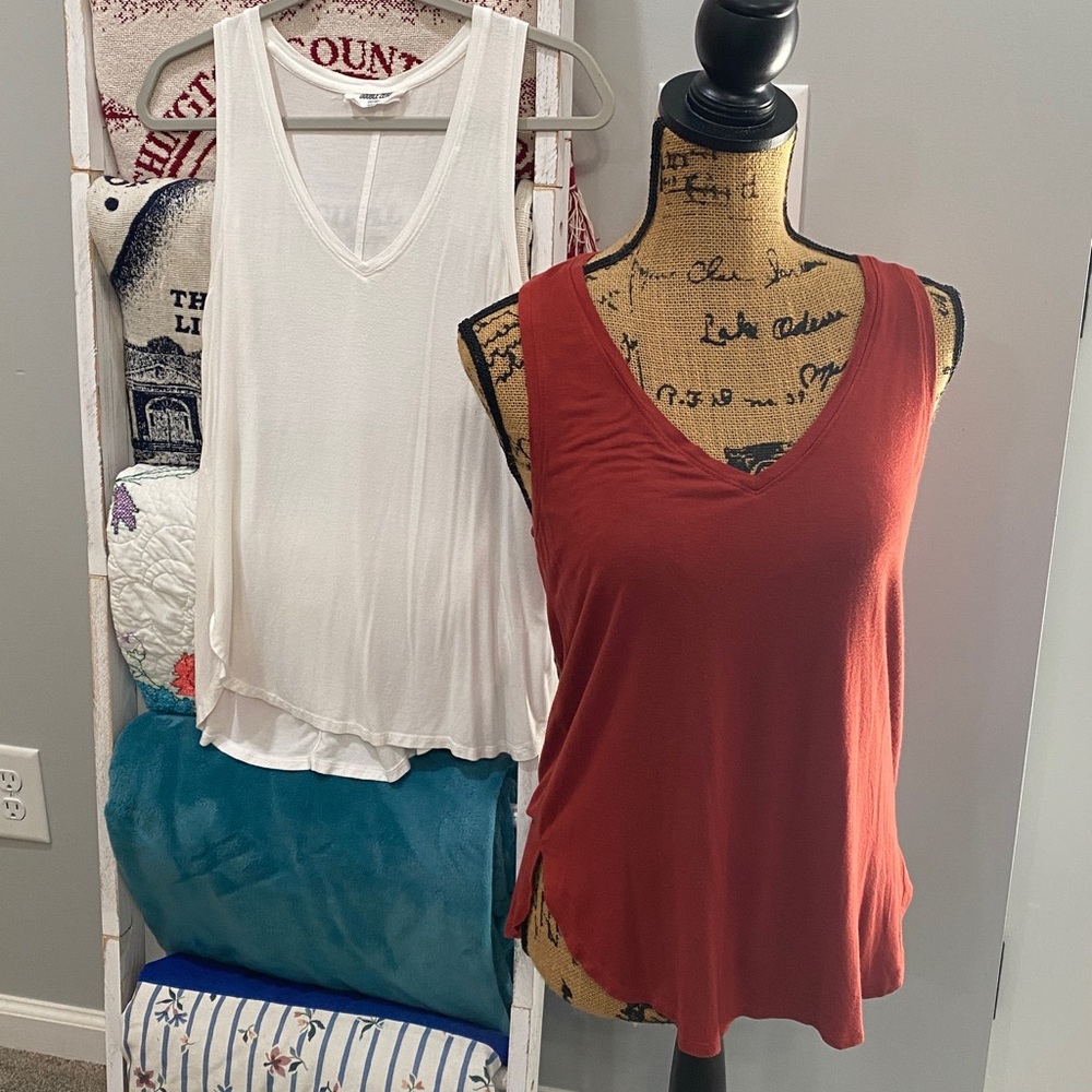 Pair of Double Zero Rust Red and White Tank Tops